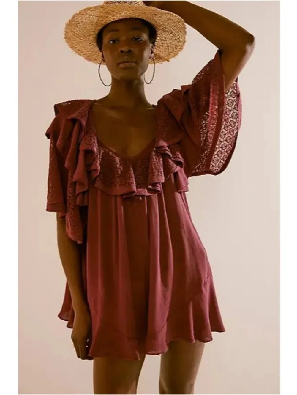 Free People Rush For Ruffles Romper Dry Rose Nwt